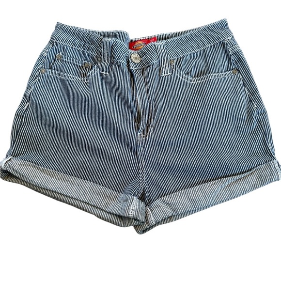 Dickies Striped Blue & white stretch denim Women's Shorts size 9/29 EUC - Picture 1 of 11